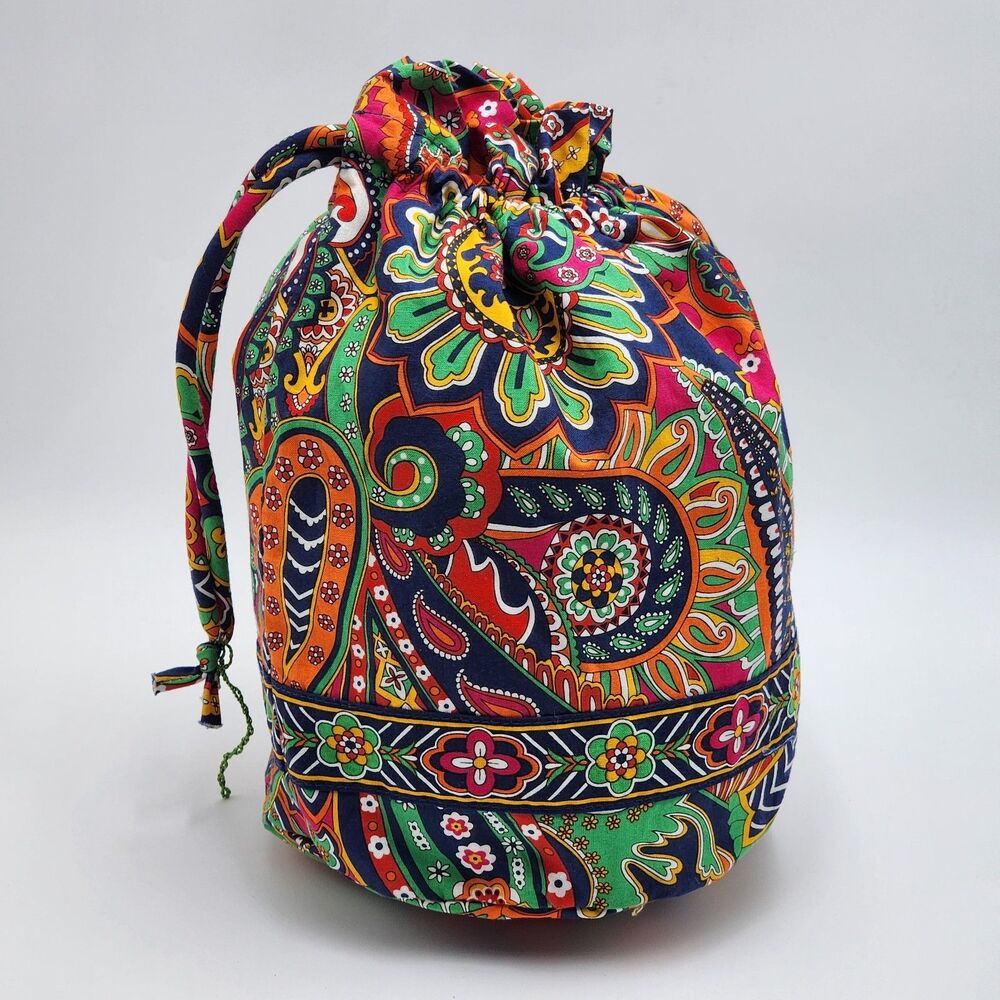 Vera Bradley 2013 Venetian Paisley Green Orange Red Ditty Drawstring Bag